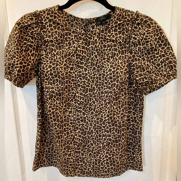 J.CREW Leopard puff sleeve top in cotton poplin Size XXS style J6080 - Picture 3 of 7